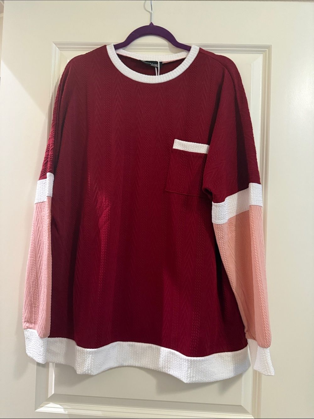 Maroon & Pink Colorblock Long Sleeve Blouse - Unbranded